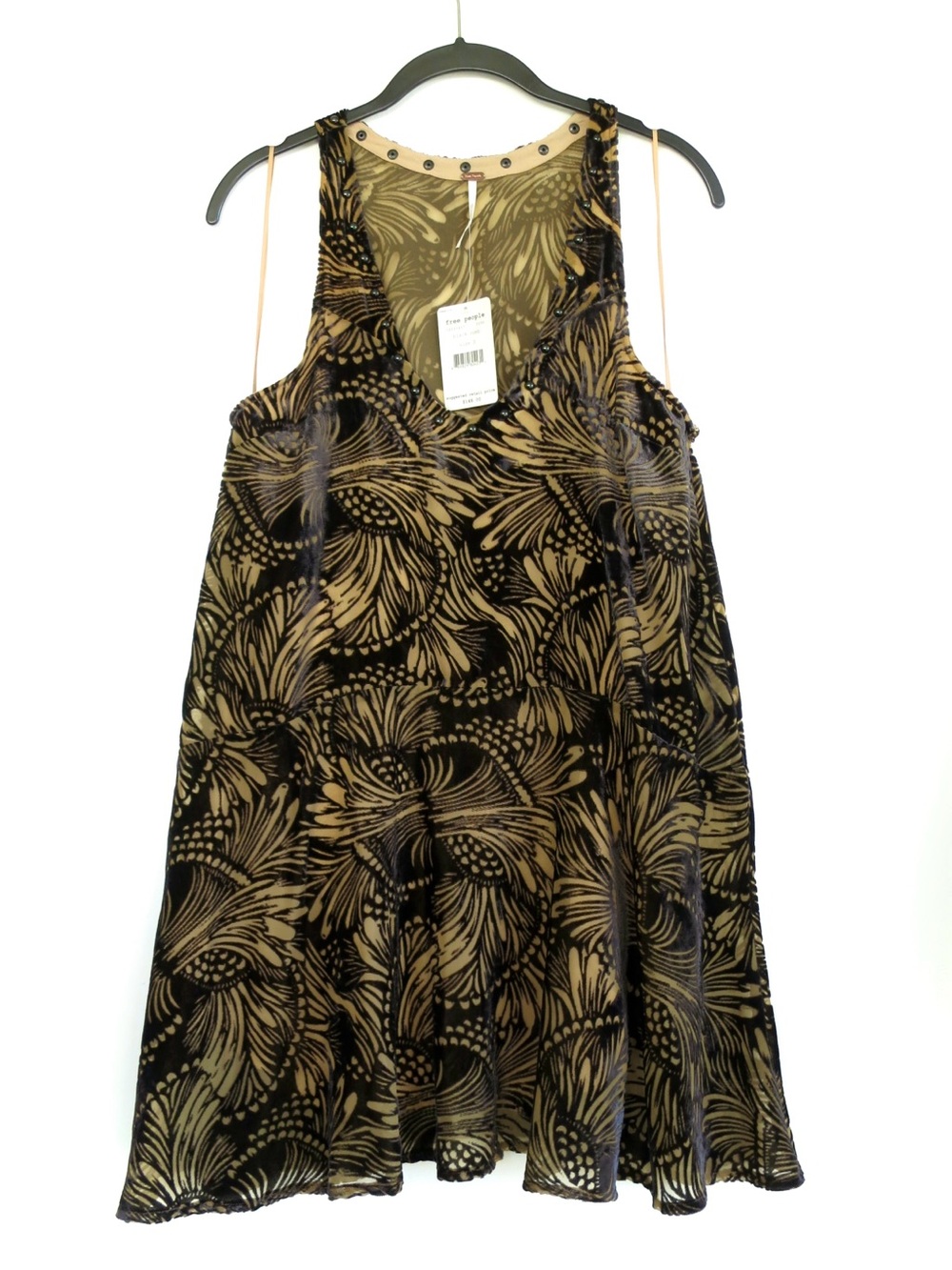 Free People Black and Tan Floral Burnout Velvet Mini Dress